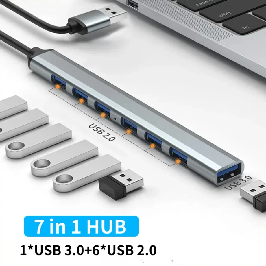 7 in 1 USB Hub 3.0 USB 2.0 Multi USB Hub Splitter Power Adapter