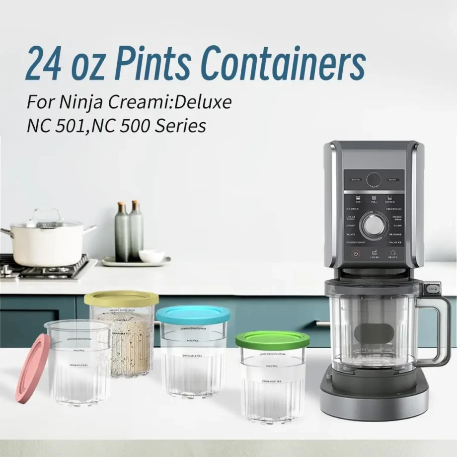 Ninja Creami Deluxe 11-in-1 XL Family Size NC500/NC501 Pints 4 Pack 24 oz Dishwasher Safe BPA-Free Leak Proof Assorted Colors